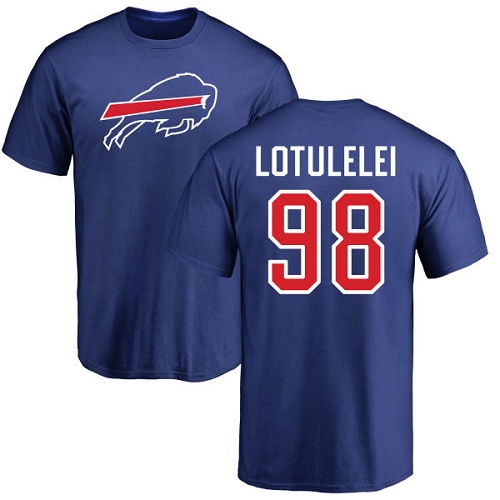 Men NFL Buffalo Bills #98 Star Lotulelei Royal Blue Name and Number Logo T Shirt
